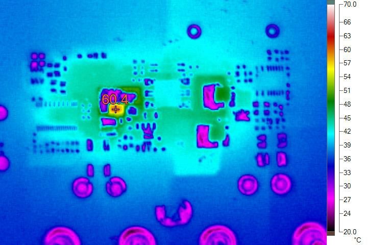 Thermal Image at 48Vin, 24V @ 2.5A Output, Without Forced Air (Bottom Side)