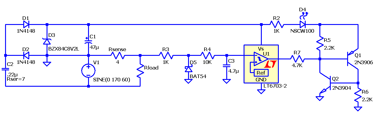 LT6703-2 AC Line Overcurrent Indicator Schematic
