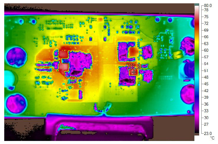 Thermal Image at 12Vin to 54V @ 3A Without Forced Air (Bottom Side)