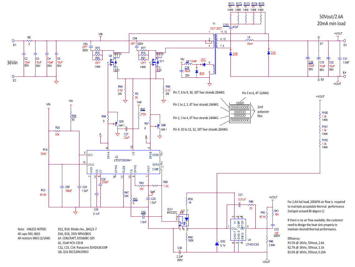 Figure 2 Schematic of 130W Isolated Push-Pull Converter for PoE Applications