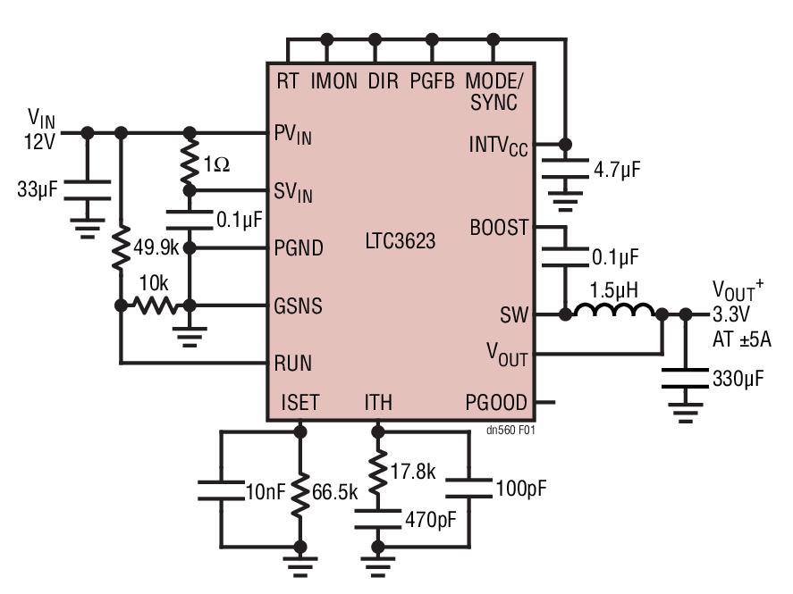 Figure 1. High Efficiency 12V to 3.3V 1MHz Step-Down Regulator with Programmable Reference