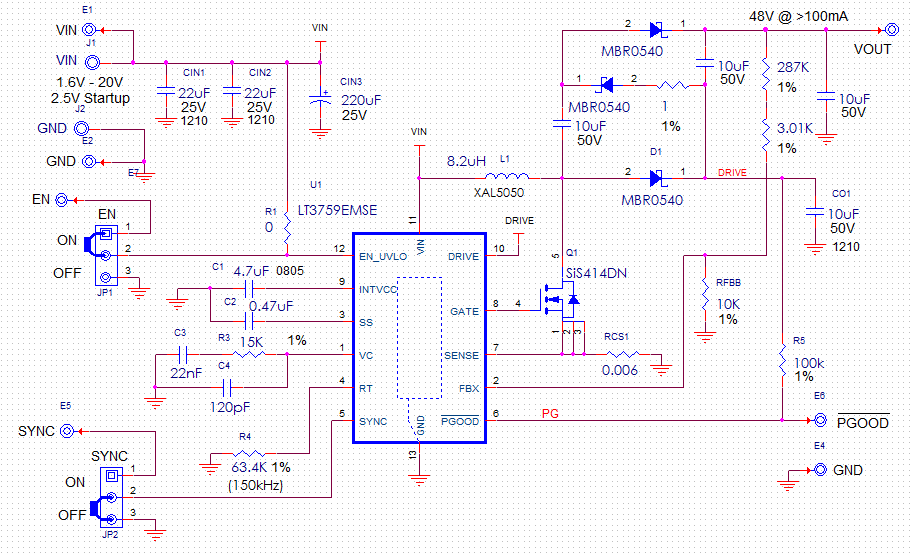 LT3759 48VBoost Converter Schematic