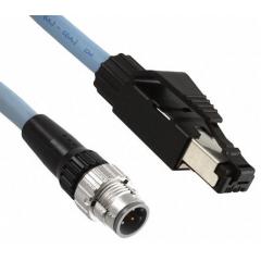 Omron XS5 系列 XS5W-T421-GMC-K IP20, IP67 M12 至 RJ45 4 芯 电缆组件, 2.5 A 30 V 0.3 mm², 22 AWG