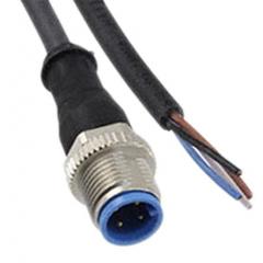 TE Connectivity 1-2273028-1 IP65, IP67 M12 插头 至 无终端接头 4 芯 电缆组件, 4 A 250 V 交流/直流 0.34 mm², 22 AWG