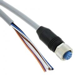 TE Connectivity 2273041-1 IP65, IP67 M12 插座 至 无终端接头 8 芯 电缆组件, 2 A 30 V 交流/直流 0.25 mm², 24 AWG