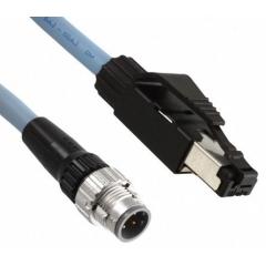 Omron XS5 系列 XS5W-T421-DMC-K IP20, IP67 M12 至 RJ45 4 芯 电缆组件, 2.5 A 30 V 0.3 mm², 22 AWG