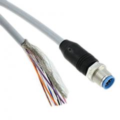 TE Connectivity 2273048-1 IP65, IP67 M12 插头 至 无终端接头 8 芯 电缆组件, 2 A 30 V 交流/直流 0.25 mm², 24 AWG