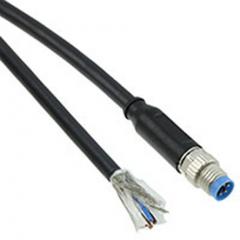 TE Connectivity 1-2273006-1 IP65, IP67 M8 插头 至 无终端接头 4 芯 电缆组件, 4 A 30 V 交流/直流 0.34 mm², 22 AWG