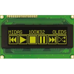 Midas 黄色 OLED 显示器 MCOB100032AV-EYP, 100 x 32像素, COB, 并行接口