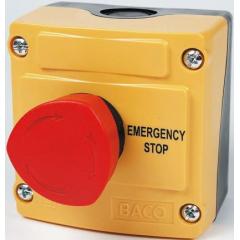 BACO IP66 紧急按钮 LBX10510, 拧动重置复位, 红色/黄色/黑色 40mm 蘑菇形按钮头, 常闭