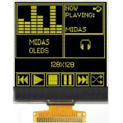 Midas V 系列 1.46in 黄色 无源矩阵 OLED 显示器 MCOT128128BV-YM, 128 x 128像素, TAB, I2C接口