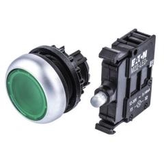 Eaton M22 系列 22mm 塑料 绿色按钮 圆形 IP69K 瞬时 12 - 24V 照明按钮 M22-DL-G M22-A M22-LED-G