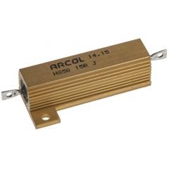 Arcol HS50 系列 HS50 15R J 50W 15Ω ±5% 绕线 面板安装固定值电阻器, 轴向接端, 铝壳封装