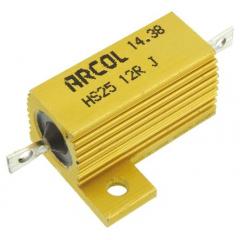 Arcol HS25 系列 HS25 12R J 25W 12Ω ±5% 绕线 面板安装固定值电阻器, 轴向接端, 铝壳封装
