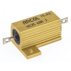 Arcol HS25 系列 HS25 68R J 25W 68Ω ±5% 绕线 面板安装固定值电阻器, 轴向接端, 铝壳封装