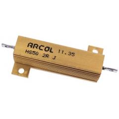 Arcol HS50 系列 HS50 2R J 50W 2Ω ±5% 绕线 面板安装固定值电阻器, 轴向接端, 铝壳封装