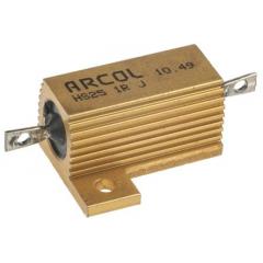 Arcol HS25 系列 HS25 1R J 25W 1Ω ±5% 绕线 面板安装固定值电阻器, 轴向接端, 铝壳封装
