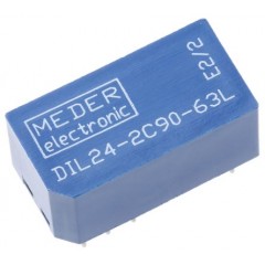 Meder DIL24-2C90-63L 双刀双掷 簧片继电器, 250 mA, 24V dc, 20.1 x 10.2 x 10.2mm