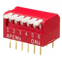 Apem DPL06V 6位置 琴键式 通孔 Piano Dip 开关, 单刀单掷, 25 mA