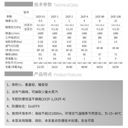 【沪析】2XZF-0.5/1/2/4/6/8/15L防爆直联空调旋片式真空泵实验室
