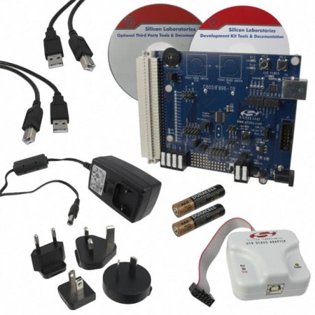 Silicon Labs C8051F996DK  板评估平台  MCU 8-位  安装固定  板，电缆，电源，USB 调试适配器编程器