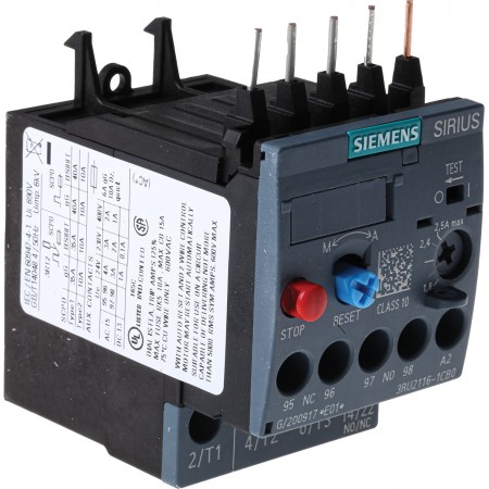Siemens 热过载继电器, 3RU系列, 触点额定电流 2.5 A, 自动，手动复位