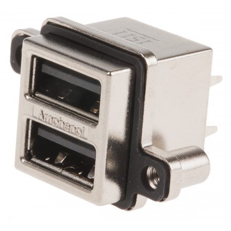 Amphenol ICC USB 连接器, MUSB 系列, 通孔, 母座, 2 端口, 直向, 1.5A额定电流
