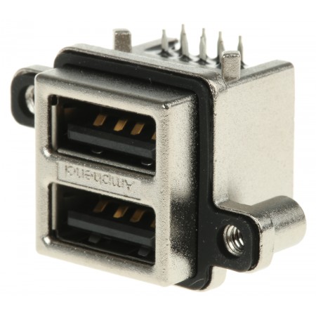 Amphenol ICC USB 连接器, MUSB 系列, 通孔, 母座, 2 端口, 直角, 1.5A额定电流