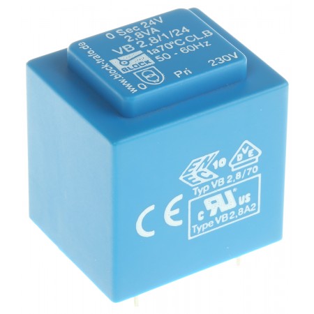 Block PCB变压器, 24V 交流次级电压, 2.8VA, 230V 交流初级电压