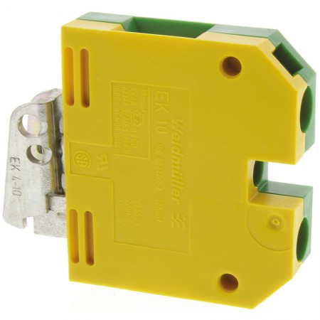 Weidmuller 接地端子排, 2 路, 绿色/黄色, 螺钉拧紧端接, 800 V, EK 10