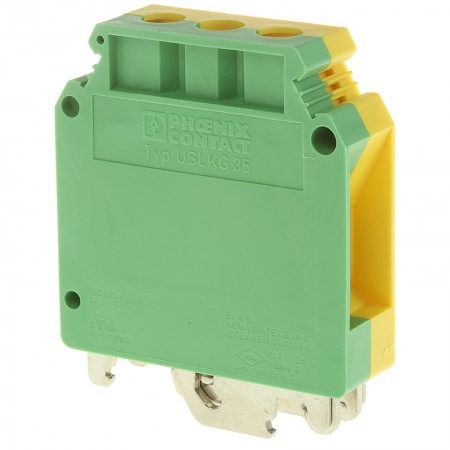 Phoenix Contact 接地端子排, 2 路, 绿色/黄色, 螺钉拧紧端接, 750 V, USLKG 35