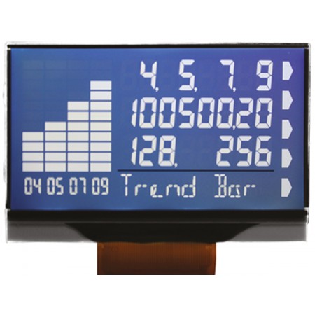 GPEG 段码液晶屏, 字母数字显示, 4 排，18 个字符, 可视区域70 x 38mm, I2C，SPI（4 线）接口