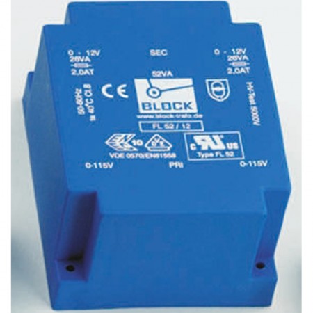 Block 52VA PCB变压器, 初级115V ac, 230V ac, 次级18V 交流, 2输出, 通孔, FL 52/18