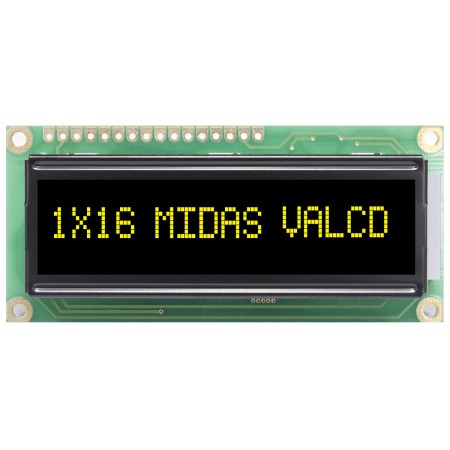 Midas 段码液晶屏, MC11605系列, 字母数字显示, 1行16个字符, 可视区域64.5 x 13.8mm