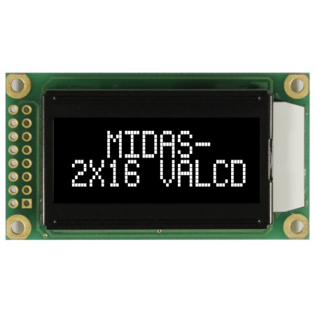 Midas 段码液晶屏, MC20805系列, 字母数字显示, 2行8个字符, 可视区域38 x 16mm