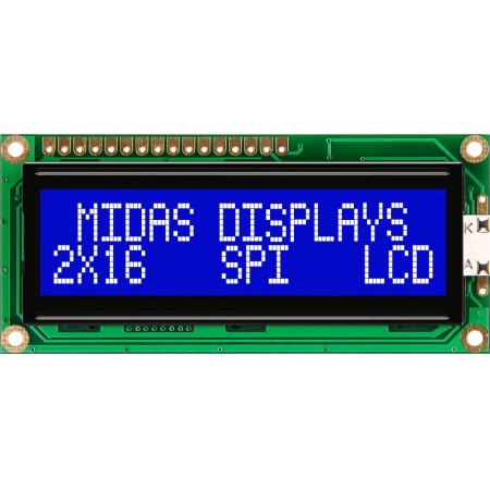 Midas LCD 数字显示器, 字母数字显示, 2行16个字符